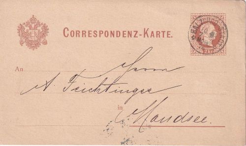 Österreich - 2 Kr. Franz-Joseph Ganzsachenkarte K1 Salzburg Stadt - Mondsee 1876