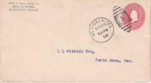 USA - 2 C. Washington Ganzsachenumschlag Mc Kinney - St. Anna 1901
