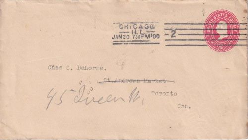 USA - 2 C. Washington Ganzsachenumschlag n. KANADA Masch.Stpl. Chicago 1900