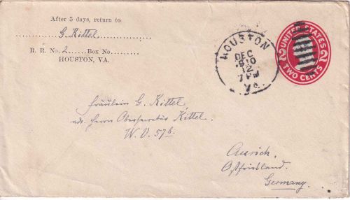 USA - 2 C. Washington Ganzsachenumschlag "Direkter Weg" Houston - Aurich 1910