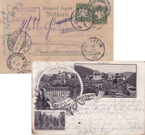Bayern - Dürkheim 1899 Irrläuferkarte (sw-Litho Hardenburg)