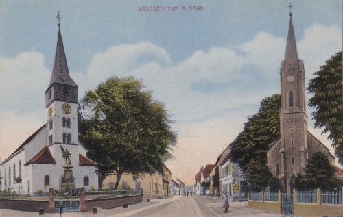 Rheinl.-Pfalz - Weißenburg a. Sand farb. Straßenansicht gelaufen ca. 1915