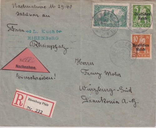 DR-Infla - 1,50 M. Reichspostamt u.a. Nachnahme-R-Brief Eisenberg 26. NOV 20