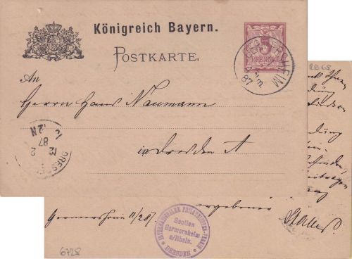 Bayern - Germersheim 11.2.87 K1 5 Pfg. Rauten Ganzsachenkarte n. Dresden