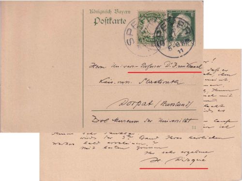 Bayern/Estland/Russland - 5 Pfg. Luitpold Ganzsache+Zusatz Speyer - Dorpat 1911