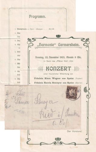 Bayern - 3 Pfg. Wappen Faltdrucksache n. Österreich Germersheim 1903 Inhalt !!