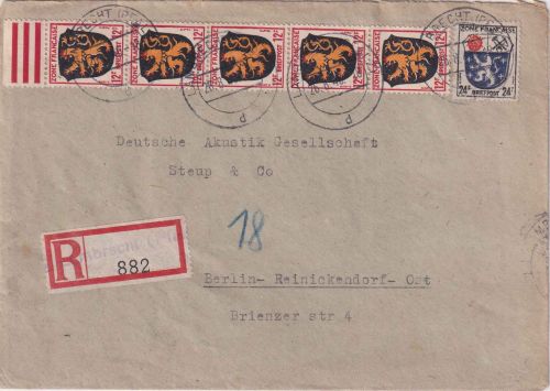 FZ-Allg. Ausg. - 24+5x12 Pfg. Wappen Einschreibebrief Lambrecht - Berlin 26.8.46