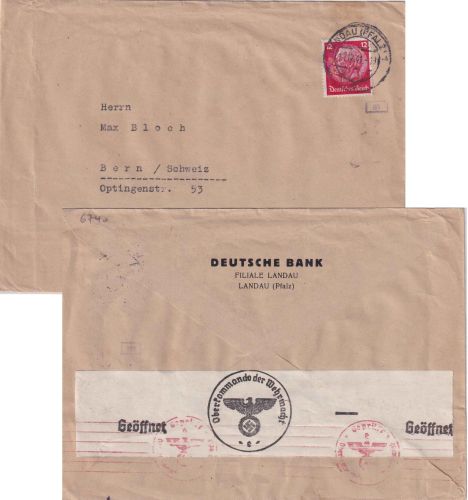 DR - 12 Pfg. Hindenburg Brief/Europatarif i.d. SCHWEIZ Landau - Bern 1941 Zensur