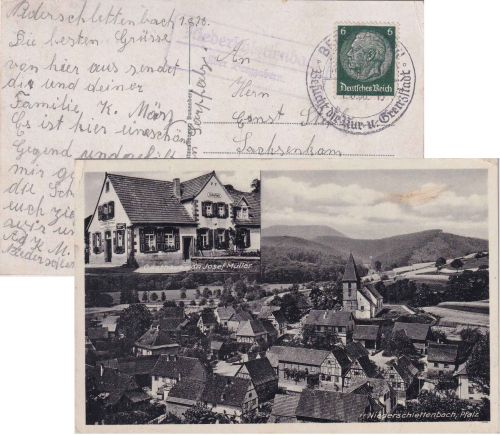 Rheinland-Pfalz - Niederschlettenbach Gasthaus Müller sw-Mehrbild-Foto-AK 1938