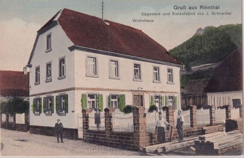 Rheinland-Pfalz - Rinnthal Sägewerk u. Kistenfabrik Schneider farb. AK ca. 1910