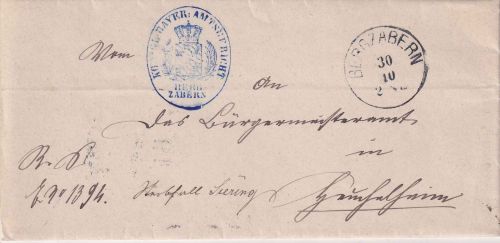 Bayern - Bergzabern 30/10 (1882) Dienstbrief n. Heuchelheim - mit Inhalt