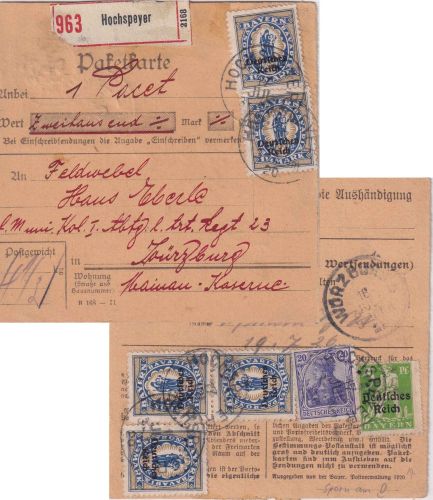 DR-Infla - 5x1 1/4 M. By-Abschied/DR u.a. Wertpaketkarte Hochspeyer 17. JUL 20