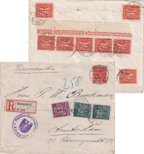 DR-Infla - 3 M. Posthorn u.a. Einschreibebrief (3. gew.st.) n. HOLLAND 7.2.1922