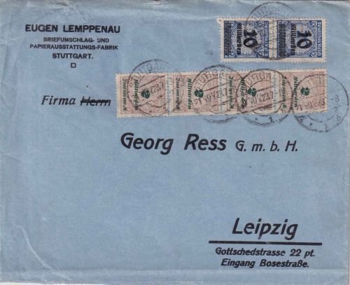 DR-Infla - 2x10 Mrd/20 Mio. Korbdeckel u.a. Brief >20g Stuttgart 21.11.23
