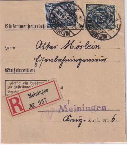 DR-Infla - 2+1,25 M. Dienst Ortseinschreibebrief Meiningen 3.6.22