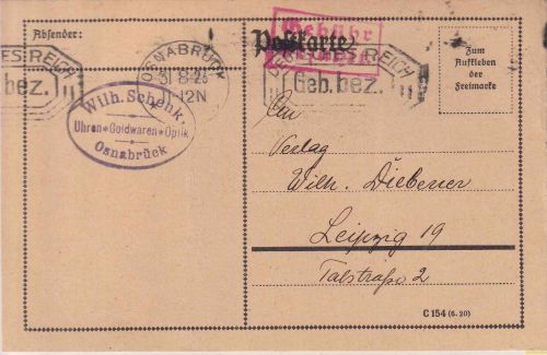 DR-Infla - Osnabrück Geb. Bez. 31.8.23 Masch.stempel !! Karte n. Leipzig - RR!