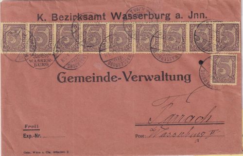 DR-Infla - 10x5 M. Ziffer b-Farbe !! Dienstbrief Wasserburg - Farrach 17.1.23