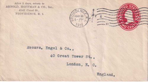 USA - 2 C. Washington Ganzsachenumschlag/Sondertarif n. ENGLAND 1911