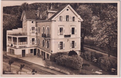 Württemberg - Badenweiler Pension Ehrhardt sw-Foto-AK gelaufen 1936