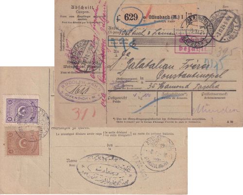 DR - Offenbach a/M. 1924 bar frankierte Paketkarte i.d. TÜRKEI