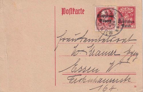 DR/Bayern - 15 Pfg. By-Abschied/DR Ganzsachenkarte + Zusatz München 23 7.6.20