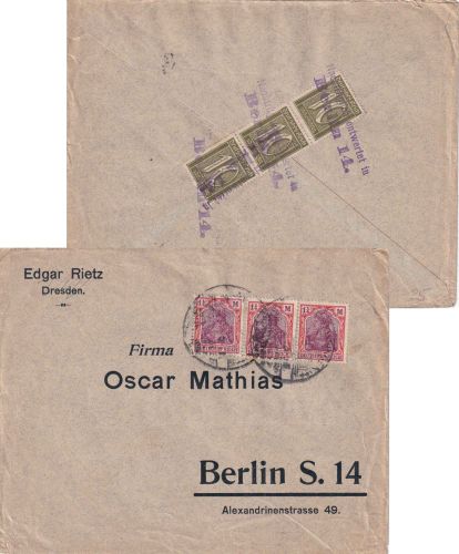 DR - "Nachträglich entwertet in Berlin 14" L2 Brief v. Bad Kissingen 1922