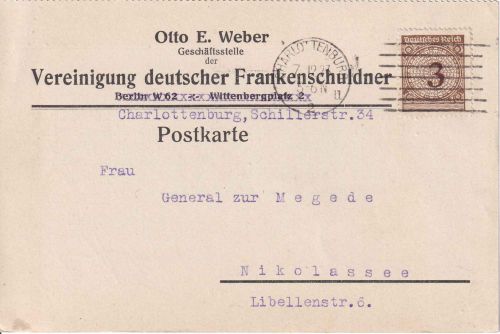 DR - 3 Pfg. Korbdeckel Ortskarte/Firmenkarte Charlottenburg - Nikolasee 7.12.23