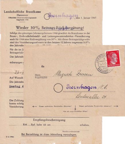 DR - Isernhagen ü. Hannover 16.1.45 Ortsfaltbrief (m. Inhalt)