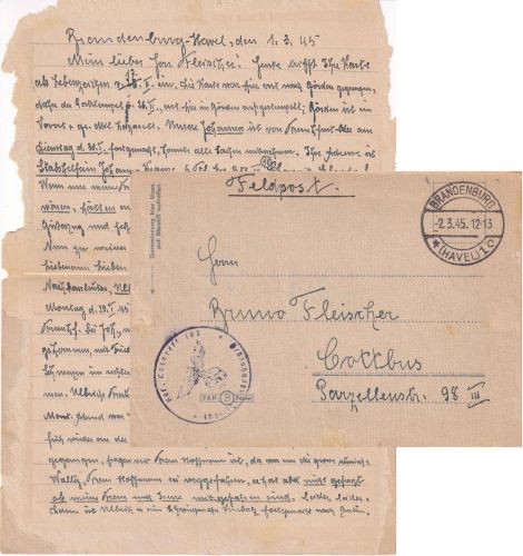 DR - Brandenburg (Havel) 2.3.45 Feldpostbrief (Reservelazarett 103) n. Cottbus
