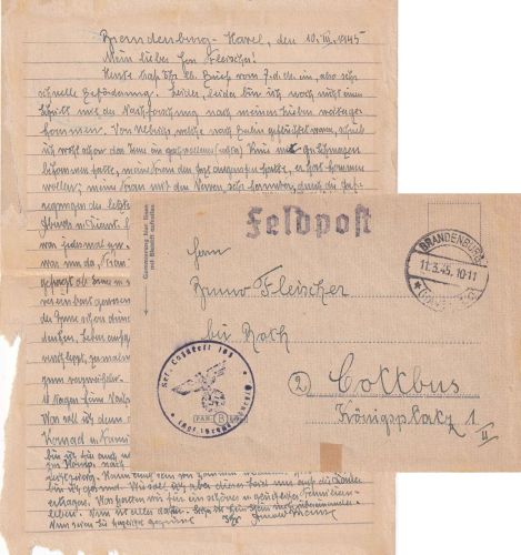 DR - Brandenburg (Havel) 11.3.45 Feldpostbrief (Reservelazarett 103) n. Cottbus