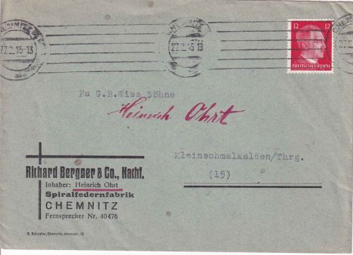 DR - Chemnitz 27.2.45 Firmenbrief n. Kleinschmalkalden