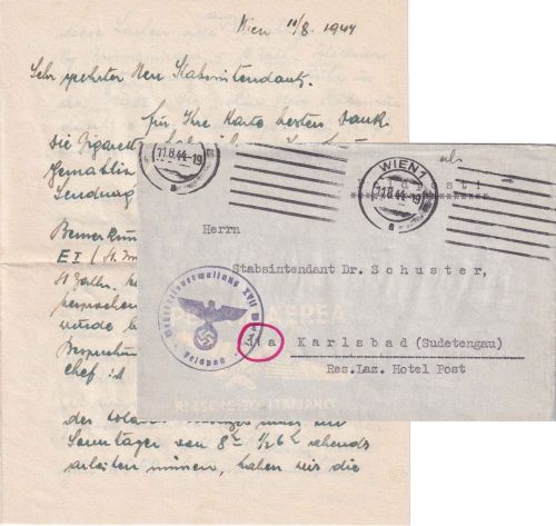 DR - Wien 11.8.44 Feldpostbrief (WKV XVII) n. Karlsbad - mit Inhalt