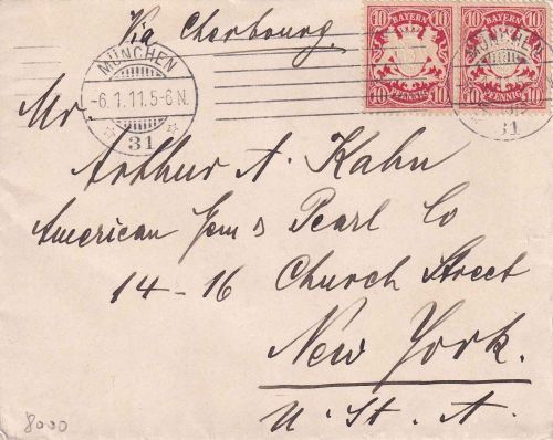 Bayern - München 31 Masch.stempel Brief n. USA 6.1.11 n. New York