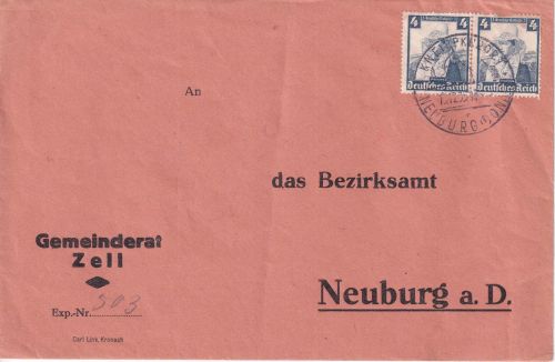 DR - 2x4 Pfg. Nothilfe/Trachten Ortsbrief Neuburg a/D. 1935
