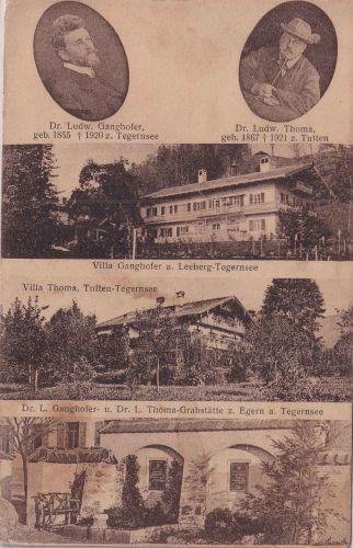 Bayern - Tegernsee sw-Mehrbild-AK (Ganghofer, Thoma) ca. 1910