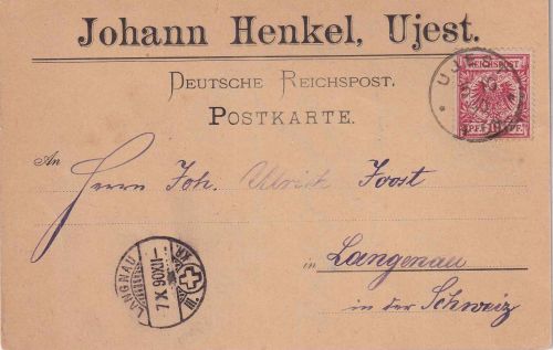 DR - 10 Pfg. K/A Firmenkarte i.d. SCHWEIZ Ujest - Langenau 1890