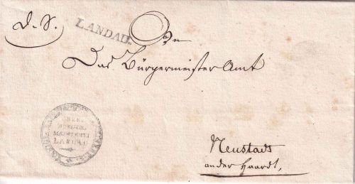 Bayern - Landau L1 (ca. 1820) Dienstbrief (Bürgermeister) n. Neustadt a/H.