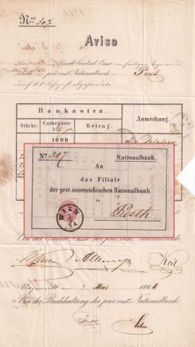 Österreich - 5 Kr. Doppeladler Brief (Vordruck Nationalbank) n. UNGARN Wien 1866