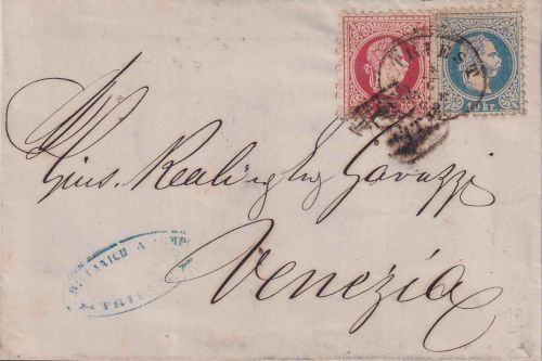 Österreich - 10+5 Kr. Ausg. 1867 Brief n. ITALIEN Triest - Venedig 1869