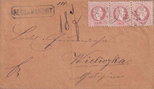 Österreich - 3x5 Kr. Ausg. 1867 Einschreibebrief n. GALIZIEN Wien 1873