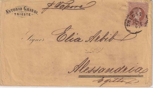 Österreich - 15 Kr. Ausg. 1867 Brief n. ÄGYPTEN Triest - Alexandrien 1869