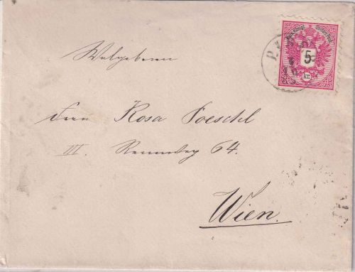 Österreich - 5 Kr. Doppeladler Brief Fingerhut-K1 Piber - Wien 1885