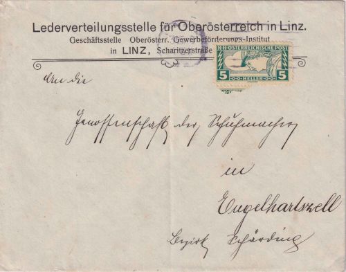 Österreich - 5 H. Drucksachen-Eilmarke Drucksachenbrief Linz 31.5.19