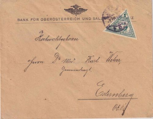 Österreich - 5 H. Drucksachen-Eilmarke Drucksachenbrief Linz 1917