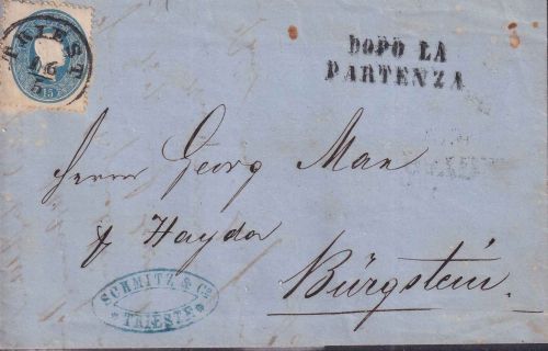 Österreich - 15 Kr Ausgabe 1860 Brief "Dopo la Partenza" Triest - Bürgstein 1863