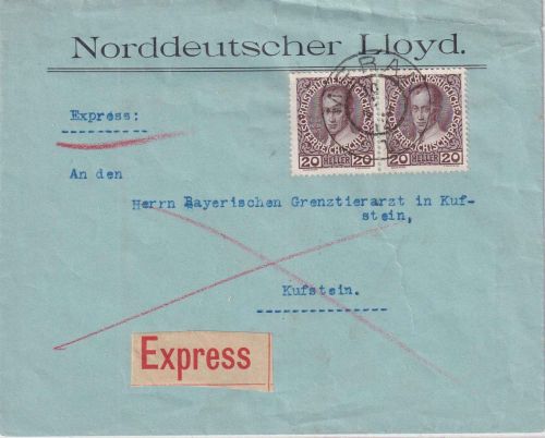 Österreich - 2x20 H. Jubiläum Eilbrief Meran - Kufstein 10.2.12