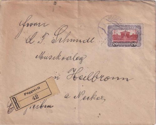 Österreich - 20 K. Parlament Einschreibebrief Pöggstall Heilbronn 8.3.22 Zensur