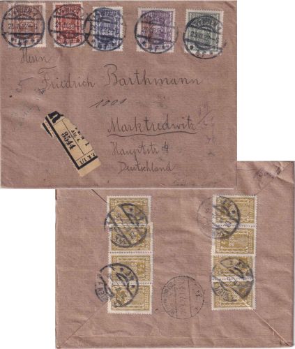 Österreich - 4 Kr. Hammer/Zange ua. Einschreibebrief Wien - Marktredwitz 25.4.22