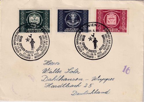 Österreich - 75 Jahre Weltpostverein Satzbrief SST Wien Esperanto-Kongress 1950