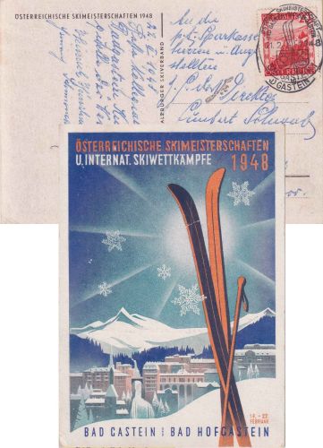 Österreich - Bad Gastein Österr. Skimeisterschaften 1948 Sonderkarte m. SST